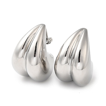 Rack Plating Brass Teardrop Stud Earrings for Women, Lead Free & Cadmium Free, Long-Lasting Plated, Platinum, 27x17.5mm
