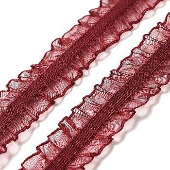 Chinlon Elastic Pleated Lace Trim, for Sewing, Gift Package Wrapping, Floral Designing, FireBrick, 3/4 inch(20mm), 10 yards/roll