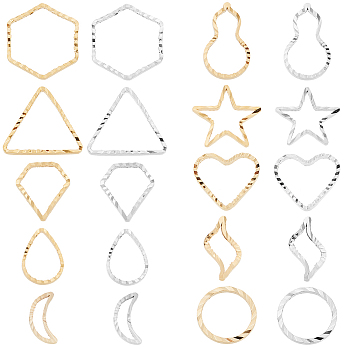80Pcs 20 Style Brass Linking Rings, Long-Lasting Plated, Cadmium Free & Lead Free, Hexagon & Moon & Star, Golden & Silver, 7.5~12x4~13.5x1mm, Inner Diameter: 1~12mm, 4pcs/style