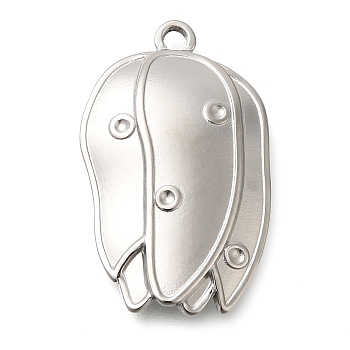 Anti-Tarnish 304 Stainless Steel Pendants, Flower Charm, Stainless Steel Color, 27.5x17x3mm, Hole: 2mm