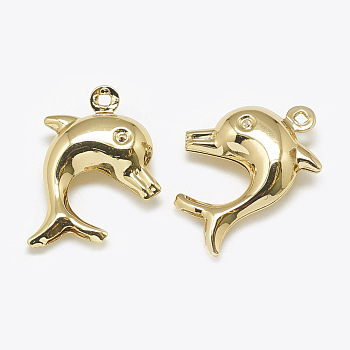 Brass Pendants, Dolphin, Real 18K Gold Plated, 19x14x5mm, Hole: 1mm