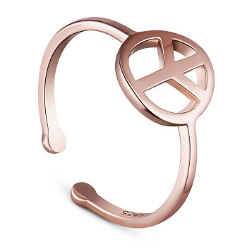 TINYSAND Adjustable Sterling Silver Peace Sign Cuff Finger Ring, Rose Gold, 16mm