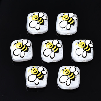 3D Printed ABS Plastic Imitation Pearl Beads, Square with Bee, Colorful, 11x10x4.5mm, Hole: 1mm