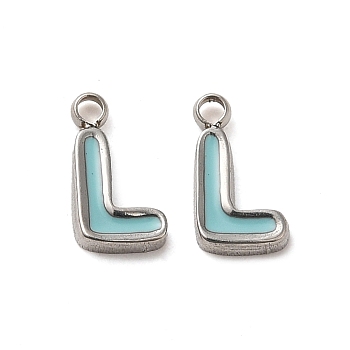 304 Stainless Steel Enamel Charms, Stainless Steel Color, Letter, Letter L, 7x4.5x1.3mm, Hole: 1.2mm