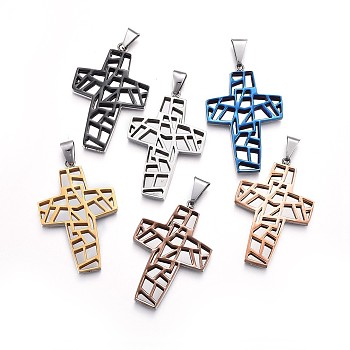 304 Stainless Steel Pendants, Cross, Mixed Color, 48.8x33x4mm, Hole: 4.5x11mm