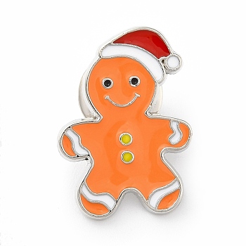 Christmas Gingerbread Man Enamel Pin, Alloy Badge for Backpack Clothes, Gunmetal, Orange Red, 25.5x18x1.5mm