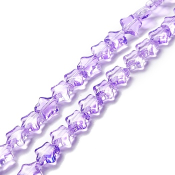 Transparent Glass Beads Strand, Star, Blue Violet, 8~8.5x8~8.5x3.5~4mm, Hole: 1mm, about 50pcs/strand, 14.25~15.35 inch(36.2~39cm)