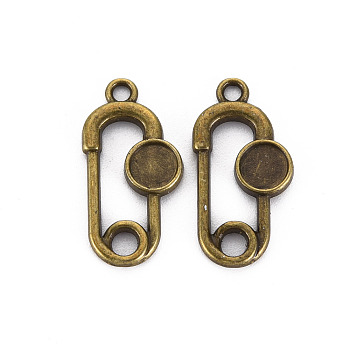 Tibetan Style Alloy Pendant Cabochon Settings, Cadmium Free & Lead Free, Safety Pin Shape, Antique Bronze, Tray: 5mm, 23x11.5x2mm, Hole: 1.8mm