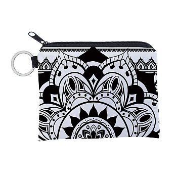 Mandala Flower Pattern Polyester Clutch Bags, Change Purse with Zipper & Key Ring, for Women, Rectangle, White, 12x9.5cm