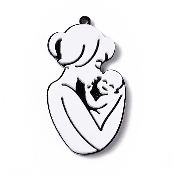 Mother's Day Acrylic Pendants, Women with Baby Charms, White, 44.6x24.7x3.5mm, Hole: 1.8mm