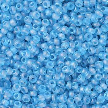TOHO Round Seed Beads, Japanese Seed Beads, (163F) Matte Transparent AB Aqua, 8/0, 3mm, Hole: 1mm, about 222pcs/10g