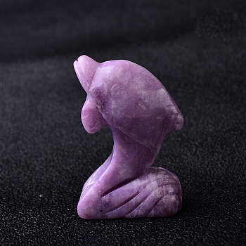 Natural Lepidolite Carved Healing Dolphin Figurines, Reiki Energy Stone Display Decorations, 30x18x50mm