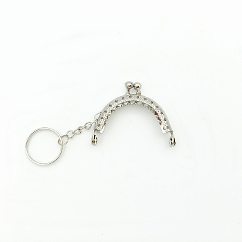 Iron Purse Frame Kiss Clasp Lock, with Keychain, for DIY Coin Bag Handle Sewing Craft, Platinum, 5cm