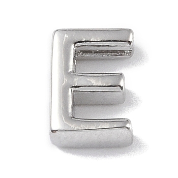 Brass Pendants, Letter Charms, Platinum, Letter E, 8x6x3mm, Hole: 1.5mm