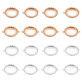 Oval Brass Open Back Settings Kits, Including 8Pcs 2 Colors Pendant Cabochon Settings and 8Pcs 2 Colors Cabochon Connector Settings, Golden & Silver, Tray: 14x10mm, 18~20.5x12x4mm, Hole: 1mm, 4pcs/style