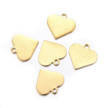 304 Stainless Steel Pendants, Heart, Stamping Blank Tag, Golden, 15.5x16x1mm, Hole: 1.8mm
