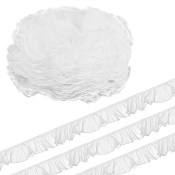 HOBBIESAY 6M Organza Lace Trim Fabric, Pleated Trimming for DIY Decorative Clothing Sewing, White, 3-3/4~3-3/4 inch(96~98mm)