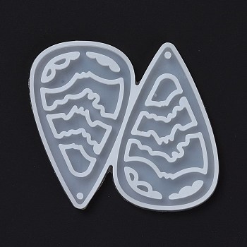 DIY Teardrop with Bat Pendants Silicone Molds, Resin Casting Molds, For UV Resin, Epoxy Resin Jewelry Making, Halloween Theme, White, 73x64x3mm, Hole: 2mm, Inner Diameter: 60x36mm