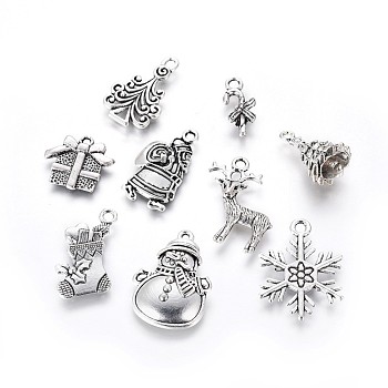Christmas Theme Tibetan Style Alloy Charms, Mixed Shapes, Antique Silver, 90pcs/set