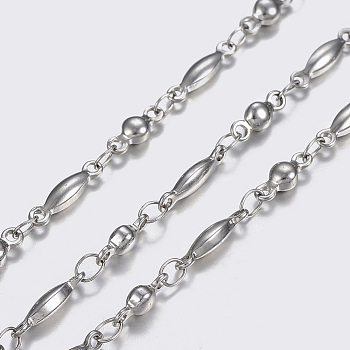 304 Stainless Steel Chains, Flat Round and Oval Link Chains, Soldered, Stainless Steel Color, 8~11x2.5~3x2~2.5mm