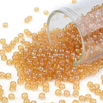 TOHO Round Seed Beads, Japanese Seed Beads, (162) Transparent AB Light Amber, 8/0, 3mm, Hole: 1mm, about 222pcs/10g