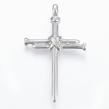 304 Stainless Steel Big Pendants, Cross, Stainless Steel Color, 56x34.5x8mm, Hole: 6mm
