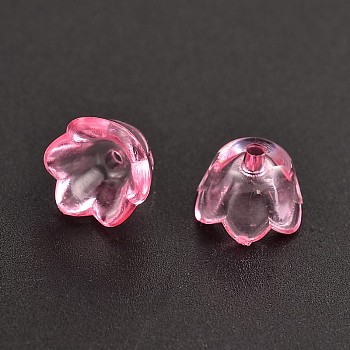 Dyed Transparent Acrylic Beads, Flower, Pink, about 10mm wide, 6mm thick, hole: 1.5mm, about1900pcs/500g