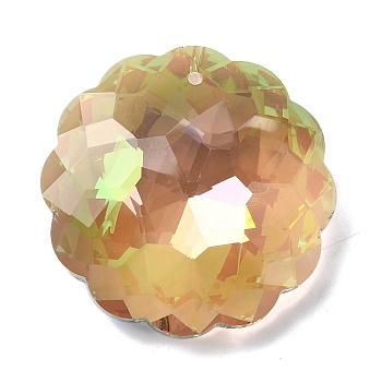 Electroplate Glass Charms, Faceted, for Chandelier Crystal Hanging Pendants, Flat Round, Dark Khaki, 44.5x44x18mm, Hole: 1.8mm