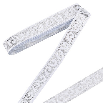 7M Polycotton Jacquard Flower Ribbon, Clothing Sewing, White, 3/4 inch(20mm), about 7.66 Yards(7m)/pc