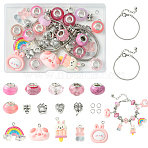 DIY Cartoon Resin & Alloy European Beads Bracelets Making Kits, Pink, 170mm(DIY-FS0007-21)