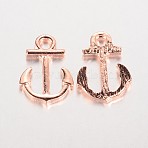 Anchor Brass Pendants, Rose Gold, 16x11.5x1.8mm, Hole: 2mm(ZIRC-F022-64RG)