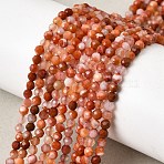 Natural Red Agate Beads Strands, Round, Faceted, 3~3.5mm, Hole: 0.6mm, about 120~122pcs/strand, 15.16~15.35''(38.5~39cm)(G-G343-B02-3mm)
