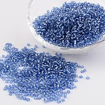 12/0 Glass Seed Beads, Silver Lined Round Hole, Round, Royal Blue, 2mm, Hole: 1mm, about 3306pcs/50g(X-SEED-A005-2mm-26)