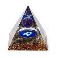 Orgonite Pyramid Resin Energy Generators, Reiki Natural Amethyst Beads Inside for Home Office Desk Decoration, Leo, 59.5x59.5x59.5mm(DJEW-D013-05F)