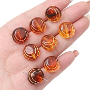 Imitation Amber Transparent Acrylic Beads, Chocolate, Metal Enlaced, Flat Round, 15x10mm, Hole: 1.6mm, about 15pcs/bag(X-MACR-D071-02E)