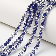 Electroplate Transparent Glass Beads Strands, Half Silver Plated, Faceted, Rondelle, Dark Blue, 6x5mm, Hole: 1mm, about 83~85pcs/strand, 38~39cm(EGLA-A034-T6mm-M09)