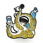 Octopus & Drink Enamel Pins, Alloy Badge for Backpack Clothes, Yellow, 23.5x22x1mm(JEWB-F024-01C)