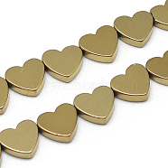 Electroplate Non-magnetic Synthetic Hematite Beads Strands, Heart, Golden Plated, 6x5.5x2mm, Hole: 0.5mm, about 68pcs/strand, 15.7 inch(G-T057-13F)