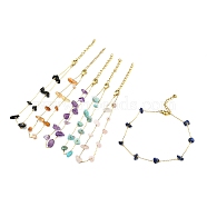 Natural Mixed Gemstone Chips Beaded Anklet with Vacuum Plating Golden 304 Stainless Steel Chains for Women, 8-7/8~9-1/8 inch(22.4~23cm)(AJEW-Z008-02)
