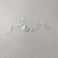 Flower Polyester Computerized Embroidery Sew on Patches, Iron on Appliques, with Adhesive Back, for Wedding Dress, Silver, 210x140x1.3mm(PATC-WH0001-75A)