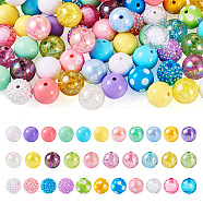 82Pcs 32 Style Mixed Style Acrylic Beads, with Resin Rhinestone Beads, Round, Mixed Color, 19~20x19mm, Hole: 2~3mm, 82pcs/bag(MACR-TA0001-23)