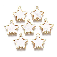 Brass Links, with Freshwater Shell, Nickel Free, Star, Real 18k Gold Plated, Seashell Color, 17x15x3mm, Hole: 1.2mm(KK-R134-041-NF)