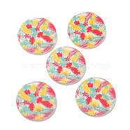 Printed Transparent Acrylic Pendants, Flat Round with Leaf Pattern, Gold, 39x2mm, Hole: 2mm(MACR-C003-05)