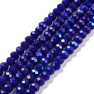 Electroplate Opaque Solid Color Glass Beads Strands, Half Rainbow Plated, Faceted, Rondelle, Blue, 2.5x1.5mm, Hole: 0.4mm, about 195pcs/strand, 11 inch(27.5cm)(EGLA-A034-P1mm-L12)