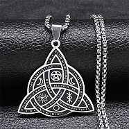 304 Stainless Steel Pendant Necklaces, Viking Witch Knot, Stainless Steel Color, 19.53 inch(49.6cm)(NJEW-K253-09P)