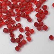 (Repacking Service Available) Glass Seed Beads, Frosted Colors, Round, Red, 12/0, 2mm, about 12g/bag(SEED-C017-2mm-M5)