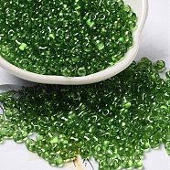 Baking Glass Seed Beads, Peanut, Green, 5.5~6x3~3.5x3mm, Hole: 1~1.2mm, about 4000pcs/pound(SEED-K009-07A-11)