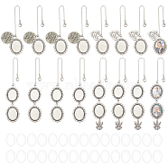 Elite 16Pcs 4 Styles Alloy Pendant Cabochon Settings, with Brass Chain Extender, Memorial Photo Pendants for Cap, with 16Pcs Oval Glass Cabochons, Antique Silver & Platinum, Setting: 153~215mm, Tray: 25x18mm, 4pcs/style(FIND-PH0010-57)