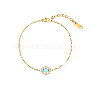 Oval Cubic Zirconia Link Bracelets, with Golden Stainless Steel Cable Chains, Light Sky Blue, 6-1/4 inch(16cm)(TI7609-1)