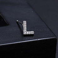 Platinum Brass Micro Pave Cubic Zirconia Stud Earrings, Initial Letter, Letter L, No Size(XI6969-12)